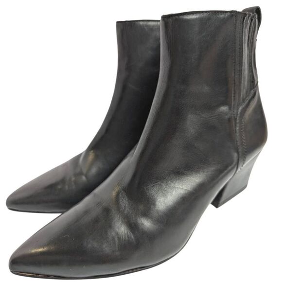 Franco Sarto Luca Black Leather Chelsea Ankle Boots Bootie Pointed Toe Womens 6 - Picture 1 of 8